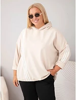 Dámská mikina Plus Size z viskózy s kapucí a ozdobnými proužky béžová Dámská mikina Plus Size z viskózy s kapucí a ozdobnými proužky béžová