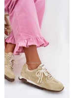 Dámské kožené semišové tenisky MK61-0705 světle zelené