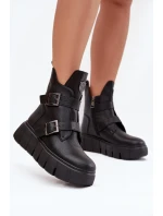 Dámské kotníkové boty s pásky a přezkami Vinceza – černé