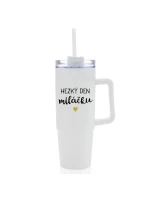 HEZKÝ DEN MILÁČKU - bílý cestovní termohrnek s průhledným víčkem 900 ml