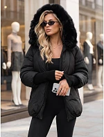 Dámská zimní prošívaná bunda s kožešinou, černá, FashionStreet TY5995 Dámská zimní prošívaná bunda s kožešinou, černá, FashionStreet TY5995