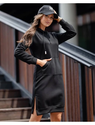 Černé dámské casual šaty s kapucí (523) Černé dámské casual šaty s kapucí (523)