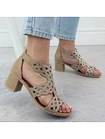 Dámské sandály na podpatku se zirkony v béžové barvě Rieker 64773-61