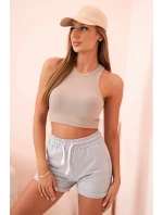 Dámské bavlněné šortky s gumou a vázáním v pase šedý melír Dámské bavlněné šortky s gumou a vázáním v pase šedý melír