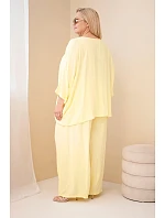 Dámský komplet Plus Size z viskózy se širokými kalhotami a halenkou žlutý