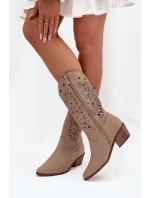 Kožené Kozačky S Vzorkovaným Svrškem Tmavě Béžové Zazoo 3714 Kožené Kozačky S Vzorkovaným Svrškem Tmavě Béžové Zazoo 3714