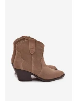 Dámské kovbojské kotníkové boty z přírodní velurové kůže Beretta – béžové