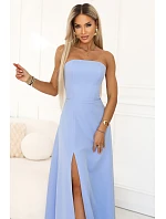 663-2 ELARA korzetové maxi šaty s rozparkem a zavazováním na zádech - modré 663-2 ELARA korzetové maxi šaty s rozparkem a zavazováním na zádech - modré