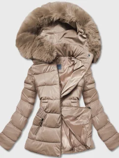 Béžová krátká lesklá dámská bunda (B8090-46)