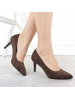 Dámské čokoládové semišové lodičky na jehlovém podpatku Sergio Leone 1336