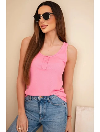 Dámská žebrovaná halenka na ramínkách s knoflíkem světle růžová Dámská žebrovaná halenka na ramínkách s knoflíkem světle růžová