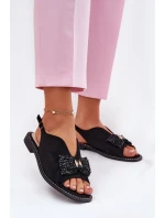 Dámské Sandály S Mašlí Na Plochém Podpatku S.Barski KV51-014 Černé