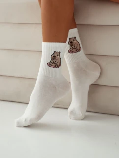 Dámské bavlněné ponožky Sedící kapibara ecru