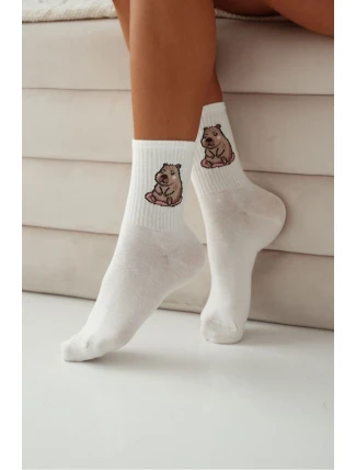 Dámské bavlněné ponožky Sedící kapibara ecru
