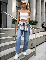 Dámské pytlovité modré džíny s páskem FashionStreet UY2945