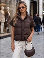 Krátká dámská prošívaná péřová vesta, hnědá, FashionStreet TY5924 Krátká dámská prošívaná péřová vesta, hnědá, FashionStreet TY5924