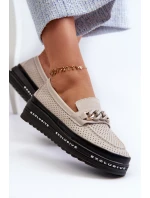 Dámské kožené mokasíny na platformě s řetízkem S.Barski LR618 béžové