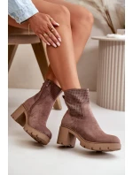 Dámské botky na podpatku na zip eko semišové hnědé Rashmi