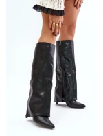 Zateplené kozačky na jehlovém podpatku s ohrnutým svrškem černé Tamonia