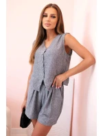 Dámská viskózová souprava – vesta na knoflíky a šortky grafitová melanž