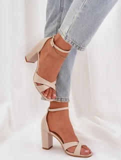 Sandály Na Sloupkovém Podpatku Z Eko Kůže Béžové Lanaria