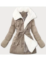 Světle béžová dámská bunda obšitá kožešinou se stojáčkem J Style (16M9165-62)