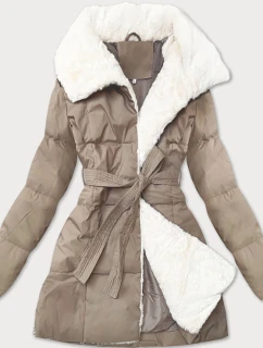 Světle béžová dámská bunda obšitá kožešinou se stojáčkem J Style (16M9165-62)