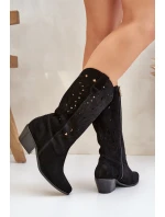 Semišové Kozačky S Prodyšným Svrškem Černé Zazoo 3609