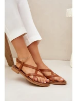 Kožené Plátěné Sandály S Propletenými Pásky Zazoo 40429 Hnědé