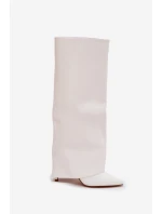 Zateplené kozačky na jehlovém podpatku s ohrnutým svrškem bílé Tamonia Zateplené kozačky na jehlovém podpatku s ohrnutým svrškem bílé Tamonia