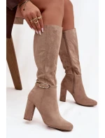 Dámské kozačky na podpatku se zlatým přezkou vyhřívané béžové Seraphine