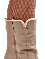 Dámské béžové kožené boty s vlnou Bayla