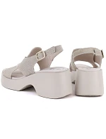 Dámské kožené sandály na platformě béžové S.Barski 7005