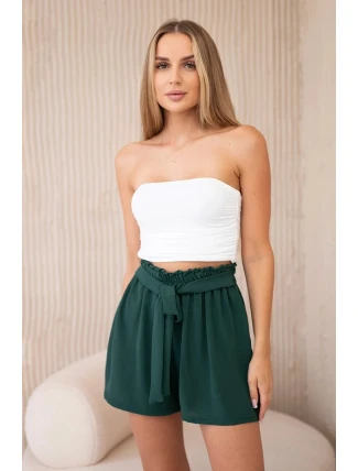 Viskózové šortky zavazované v pase tmavě zelená