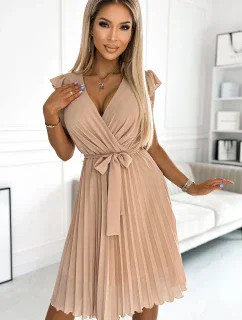 374-5 POLINA Plisované šaty s výstřihem a volánky - BEACH