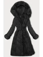Černá dámská zimní bunda s opaskem (5M3156-392)