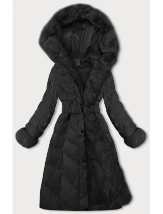 Černá dámská zimní bunda s opaskem (5M3156-392)
