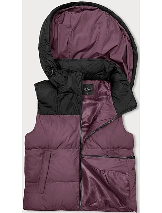 Dámská krátká vesta s kapucí j.style fialovo-černá (16M9112-53)