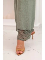 Dámská souprava z viskózy, top na širokých ramínkách a kalhoty s širokými nohavicemi khaki