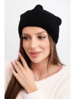 Dámská zimní čepice s ušima a ribbovaným vzorem K440 černá