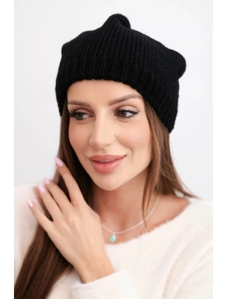 Dámská zimní čepice s ušima a ribbovaným vzorem K440 černá