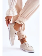 Dámské kožené ažurové tenisky béžové S.Barski LR952