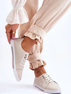 Dámské kožené ažurové tenisky béžové S.Barski LR952