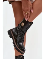 Lakované workery dámské s zlatým detailem zateplené černé Dorialine