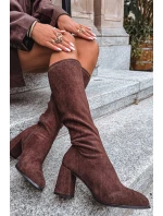 Dámské kozačky na podpatku z eko semiše čokoládové Yelisse