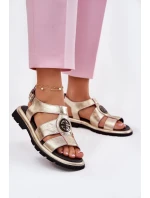 Dámské lakované kožené sandály se zdobeným detailem - zlaté Artiker