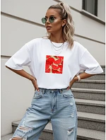 Dámské oversize tričko s potiskem, bavlněné, bílé, FashionStreet NX9001RY