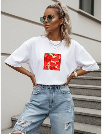 Dámské oversize tričko s potiskem, bavlněné, bílé, FashionStreet NX9001RY
