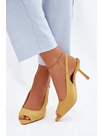 Dámské sandály na podpatku Eko semiš žluté Sevina