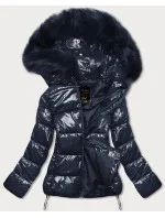 Tmavě modrá lakovaná dámská prošívaná bunda (7693) Tmavě modrá lakovaná dámská prošívaná bunda (7693)